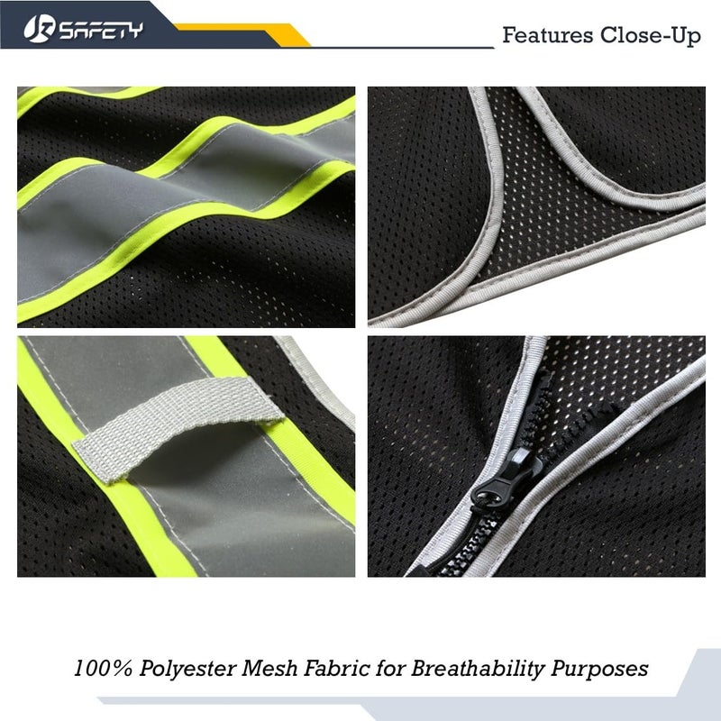 JKSafety Hi-Vis ANSI/ISEA Compliant Reflective Safety Vest for Construction High Visibility PPE for Men and Women Neon Color Safety Apparel for Works (099-Black, M) - Image 3
